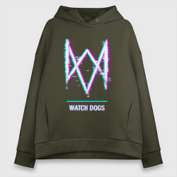 Толстовка оверсайз женская Watch Dogs в стиле glitch и баги графики, цвет: хаки