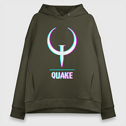 Толстовка оверсайз женская Quake в стиле glitch и баги графики, цвет: хаки