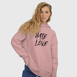 Толстовка оверсайз женская Hate love Face, цвет: пыльно-розовый — фото 2