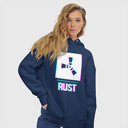 Толстовка оверсайз женская Rust в стиле glitch и баги графики, цвет: тёмно-синий — фото 2