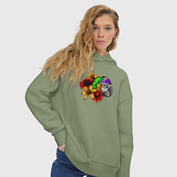 Толстовка оверсайз женская Попугай в цветах, цвет: авокадо — фото 2