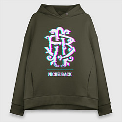 Толстовка оверсайз женская Nickelback glitch rock, цвет: хаки