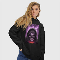 Толстовка оверсайз женская Фиолетовый череп с пламенем, цвет: черный — фото 2
