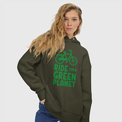Толстовка оверсайз женская Ride for a green planet, цвет: хаки — фото 2