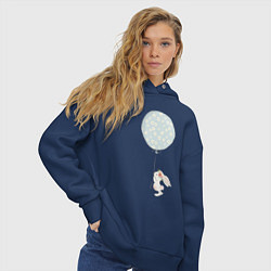 Толстовка оверсайз женская Милый кролик с шариком в цветочек, цвет: тёмно-синий — фото 2