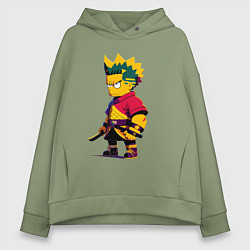 Толстовка оверсайз женская Bart Simpson samurai - neural network, цвет: авокадо