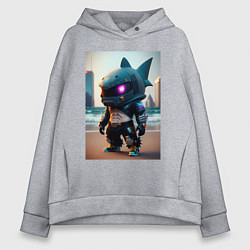 Толстовка оверсайз женская Baby shark - cyberpunk - neural network, цвет: меланж