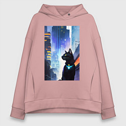 Толстовка оверсайз женская Black cat - a resident of the metropolis - New Yor, цвет: пыльно-розовый