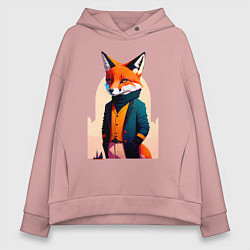 Толстовка оверсайз женская Лис-модник - нейросеть, цвет: пыльно-розовый
