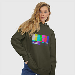 Толстовка оверсайз женская Разноцветные полосы в телевизоре, цвет: хаки — фото 2