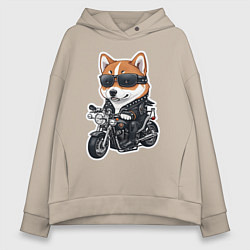 Женское худи оверсайз Shiba Inu собака мотоциклист