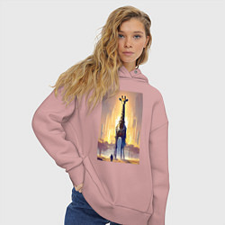 Толстовка оверсайз женская Жираф в большом городе - фантазия - Нью-Йорк, цвет: пыльно-розовый — фото 2
