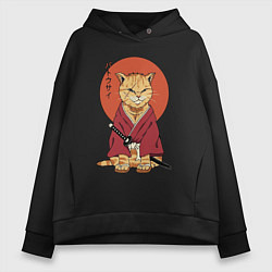 Толстовка оверсайз женская Samurai kimono cat, цвет: черный