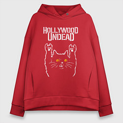 Толстовка оверсайз женская Hollywood Undead rock cat, цвет: красный