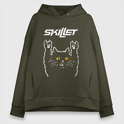 Толстовка оверсайз женская Skillet rock cat, цвет: хаки