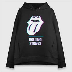 Толстовка оверсайз женская Rolling Stones glitch rock, цвет: черный