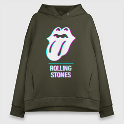 Толстовка оверсайз женская Rolling Stones glitch rock, цвет: хаки