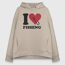 Толстовка оверсайз женская I love fishing, цвет: миндальный