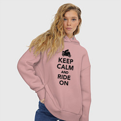 Толстовка оверсайз женская Keep calm and ride on, цвет: пыльно-розовый — фото 2
