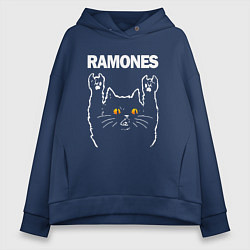 Толстовка оверсайз женская Ramones rock cat, цвет: тёмно-синий