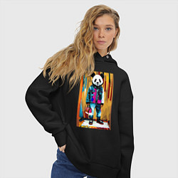 Толстовка оверсайз женская Funny panda - pop art, цвет: черный — фото 2