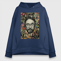 Толстовка оверсайз женская Егор Летов коллаж, цвет: тёмно-синий