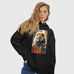 Толстовка оверсайз женская Лев в драной куртке - хиппи, цвет: черный — фото 2