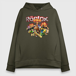 Толстовка оверсайз женская Роблокс на фоне взрыва roblox, цвет: хаки