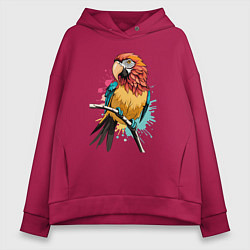Толстовка оверсайз женская Акварельный попугай, цвет: маджента