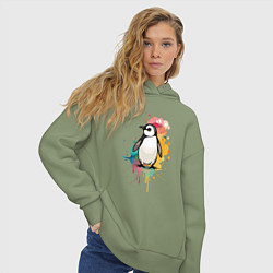 Толстовка оверсайз женская Красочный пингвин, цвет: авокадо — фото 2