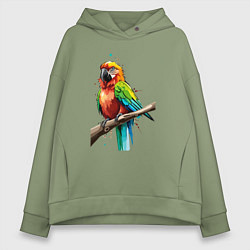Толстовка оверсайз женская Попугай какаду, цвет: авокадо