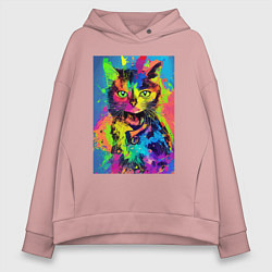 Толстовка оверсайз женская Funny cat - pop art - neural network, цвет: пыльно-розовый