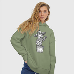 Толстовка оверсайз женская Кактус с гитарой, цвет: авокадо — фото 2