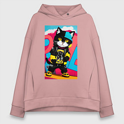 Толстовка оверсайз женская Котёнок-художник - поп-арт, цвет: пыльно-розовый