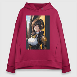 Толстовка оверсайз женская Стимпанк девушка аниме, цвет: маджента