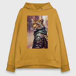 Толстовка оверсайз женская Cool leopard - urban style - neural network, цвет: горчичный