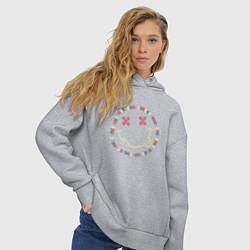 Толстовка оверсайз женская Nirvana - floral logo, цвет: меланж — фото 2