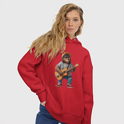 Толстовка оверсайз женская Брутальный медведь с гитарой, цвет: красный — фото 2