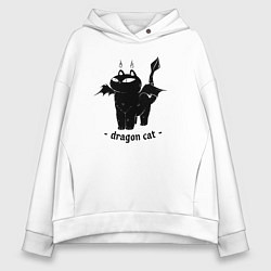 Толстовка оверсайз женская Black dragon cat, цвет: белый