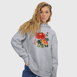 Толстовка оверсайз женская Красные хризантемы, цвет: меланж — фото 2