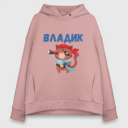 Толстовка оверсайз женская Владик - кот пират, цвет: пыльно-розовый