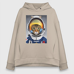 Толстовка оверсайз женская Кот в костюме астронавта, цвет: миндальный