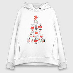 Толстовка оверсайз женская Ёлка из котиков, цвет: белый