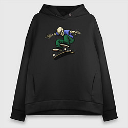 Толстовка оверсайз женская Скелет скейтер, цвет: черный