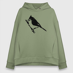 Толстовка оверсайз женская Птица на ветке трафарет, цвет: авокадо