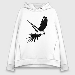 Толстовка оверсайз женская Попугай летит трафарет, цвет: белый