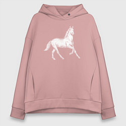 Толстовка оверсайз женская Белая лошадь на скаку, цвет: пыльно-розовый