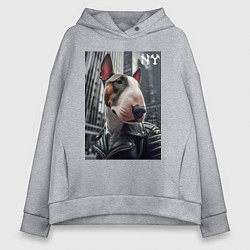 Толстовка оверсайз женская Dude bull terrier in New York - ai art, цвет: меланж