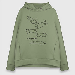 Толстовка оверсайз женская Not today спящие коты, цвет: авокадо