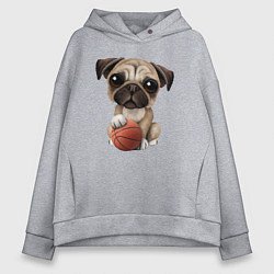 Толстовка оверсайз женская Мопс баскетболист, цвет: меланж